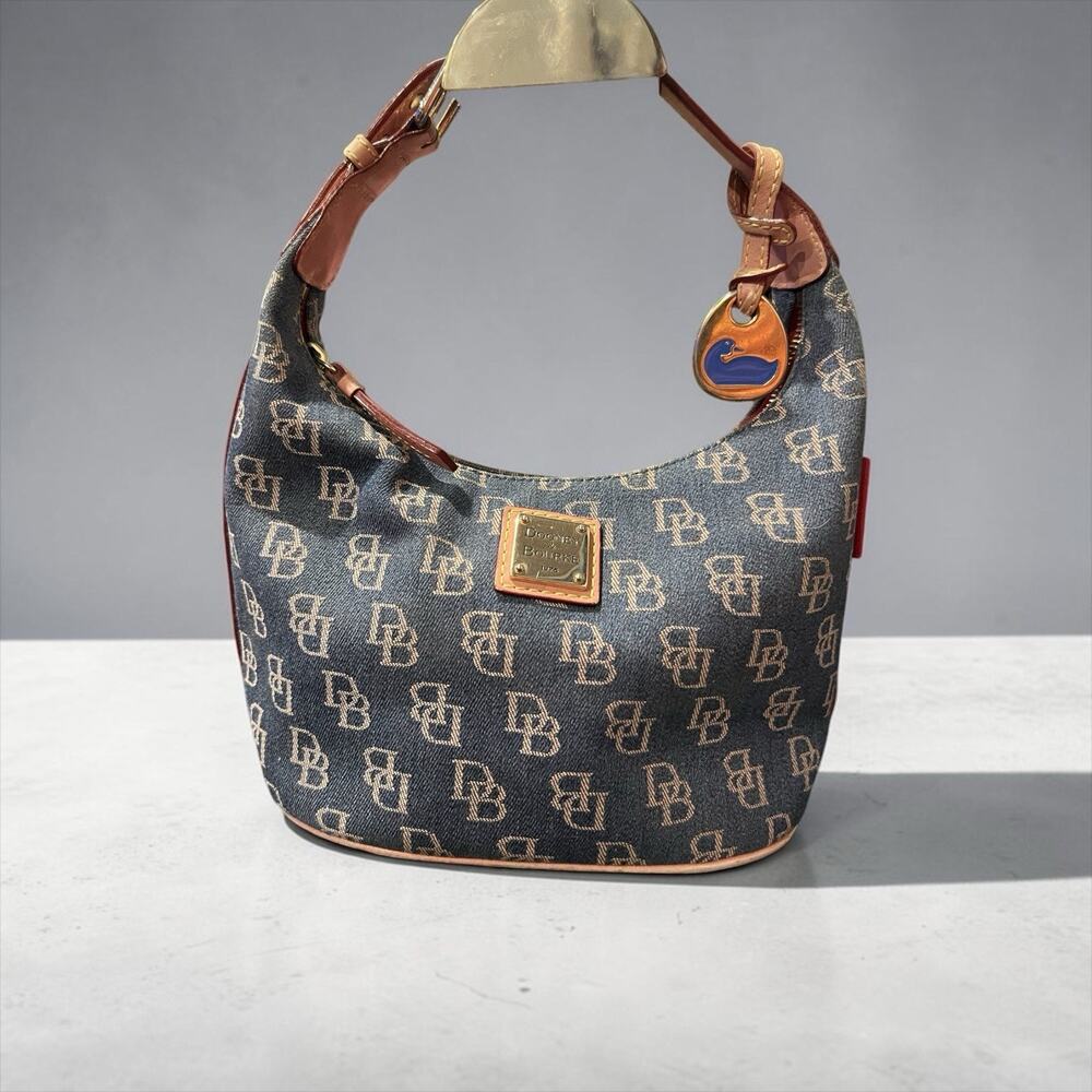 Vintage Dooney & Bourke Blue Denim Monogram Mini Hobo Bag
